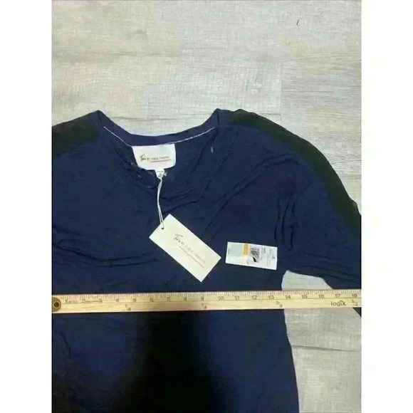 Two by Vince Camuto Stretchy Top Blouse Size Small Black/Blue Sheer 3/4 Sleeves - Picture 5 of 8